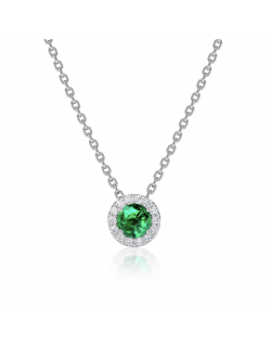 Grandinėlė su pakabuku - Halo su deimantais ir smaragdais. Baltas auksas, praba 585 | Aukseja.lt