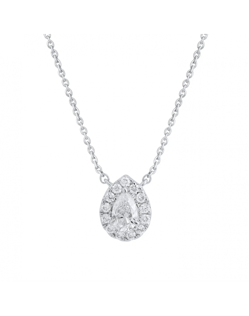 Grandinėlė su pakabuku - Halo lašo formos  su natūraliais deimantais. Baltas auksas | Aukseja.lt