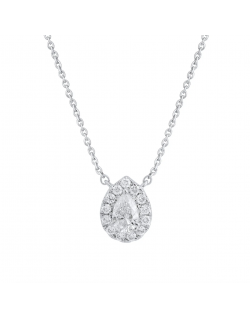 Grandinėlė su pakabuku - Halo lašo formos  su natūraliais deimantais. Baltas auksas | Aukseja.lt