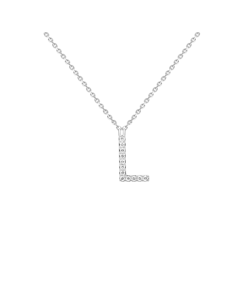 Grandinėlė su pakabuku - Raiė L su natūraliais deimantais. Baltas auksas | Aukseja.lt