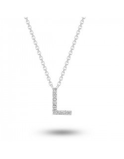 Grandinėlė su pakabuku - Raiė L su natūraliais deimantais. Baltas auksas | Aukseja.lt