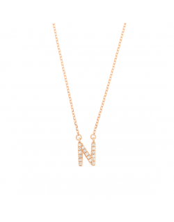 Grandinėlė su pakabuku - Raiė N su natūraliais deimantais. Rausvas auksas | Aukseja.lt