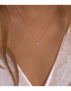 Grandinėlė su pakabuku - Raiė N su natūraliais deimantais. Rausvas auksas | Aukseja.lt