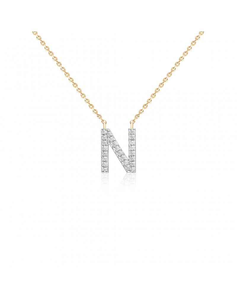 Grandinėlė su pakabuku - Raiė N su natūraliais deimantais. Rausvas auksas | Aukseja.lt