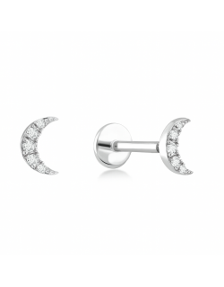 585 balto aukso mono piercing auskaras Mėnulis su cirkoniais 4 × 6 mm | Aukseja.lt