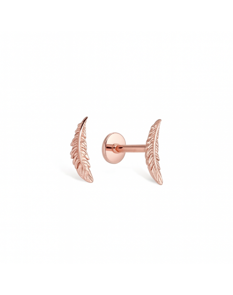 Mono auskaras - Didesnė plunksnelė. Piercing/Helix. Rausvas auksas, praba 585 |Aukseja.lt