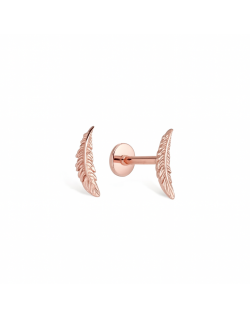 585 rausvo aukso mono piercing auskaras Plunksna 9 × 3 mm |Aukseja.lt