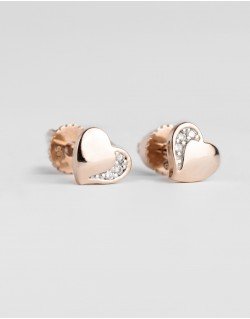 Auksiniai auksarai su deimantais - Širdelės. Rausvas auksas, praba 585 | Aukseja.lt