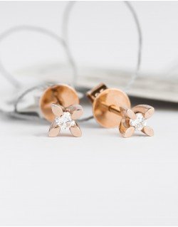 Rausvo aukso auksarai su deimantais - Akutės. Rausvas auksas, praba 585