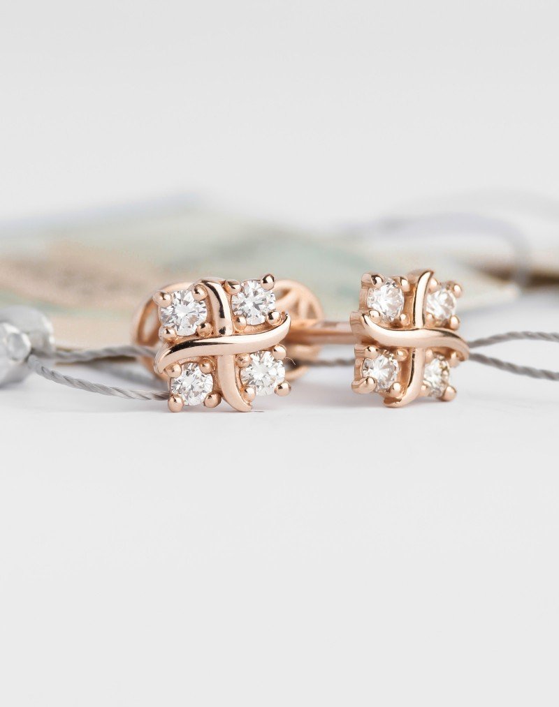 Mono auskaras su deimantais. Rausvas auksas, praba 585 | Aukseja.lt